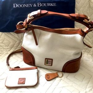 Dooney and Bourke white hobo handbag with wristlet and key fob